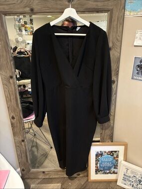 Black V-Neck Long Sleeve Women's Dress Large